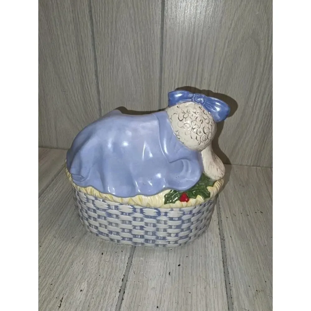 Vtg 94 Hand Painted Lamb On Basket Lidded Candy Dish Holland Mold Heritage